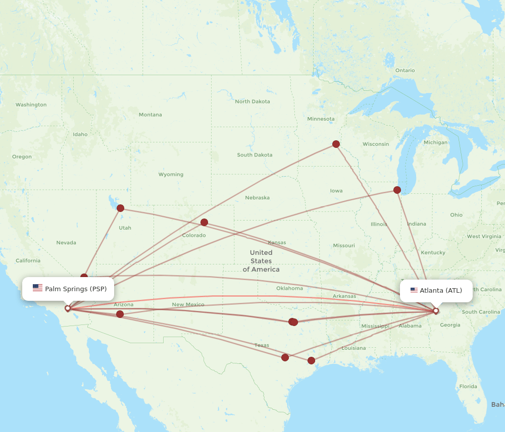 ATL to PSP flights and routes map