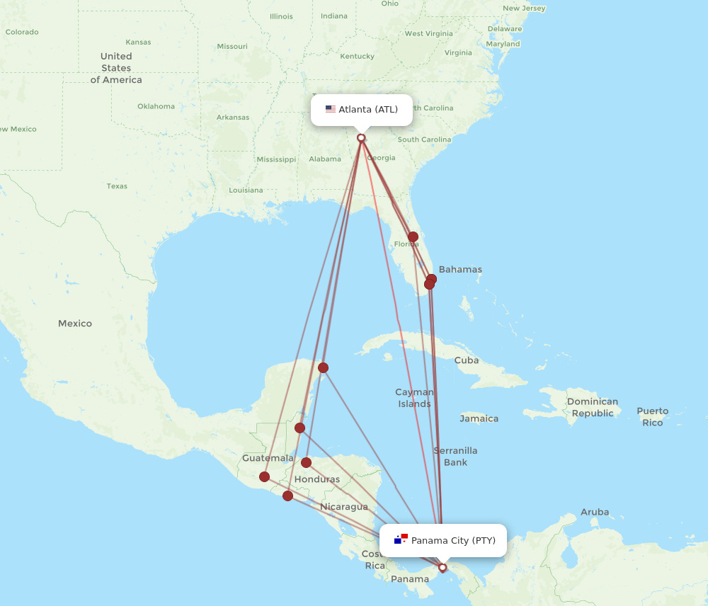 ATL to PTY flights and routes map
