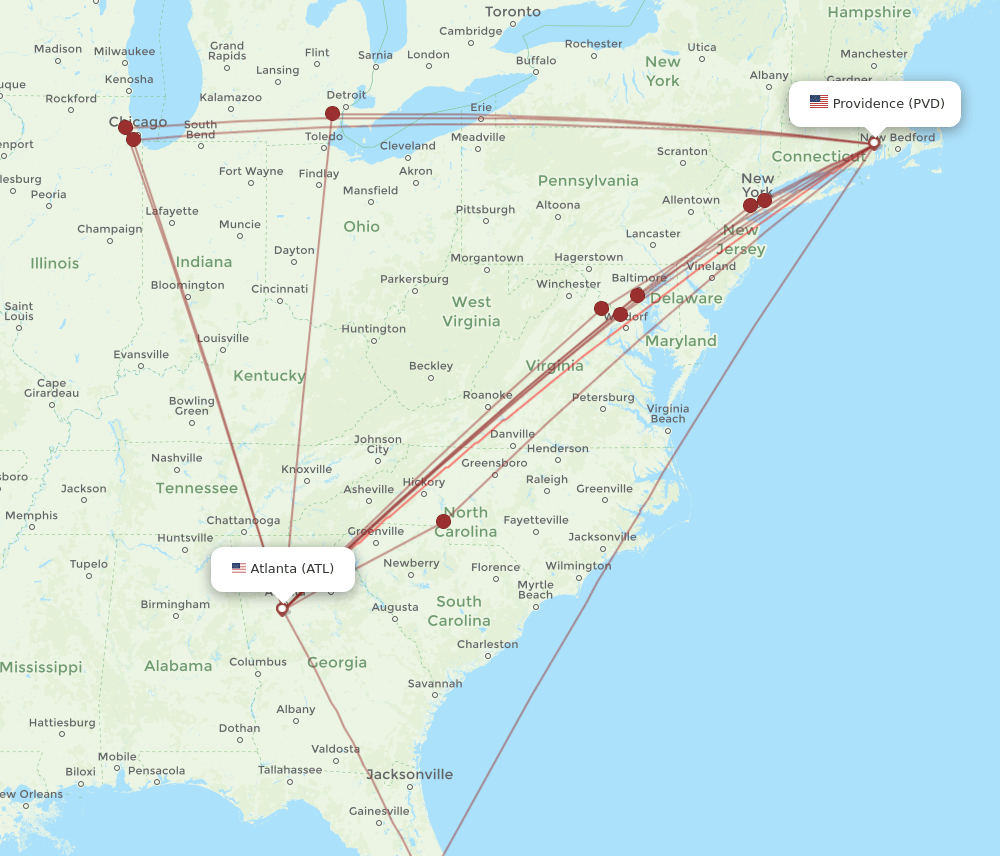 ATL-PVD flight routes