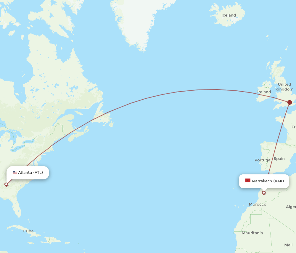 ATL-RAK flight routes