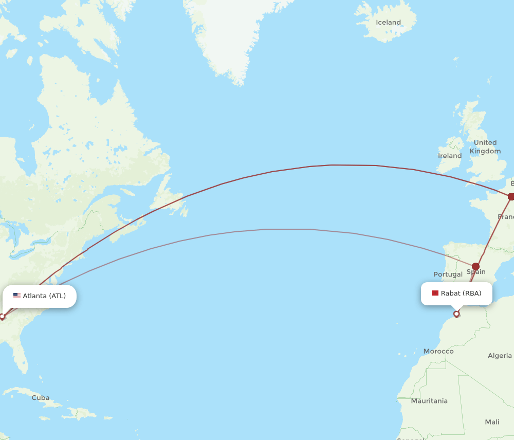 ATL-RBA flight routes