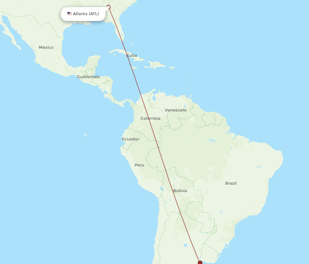 Trelew - Atlanta route map and flight paths