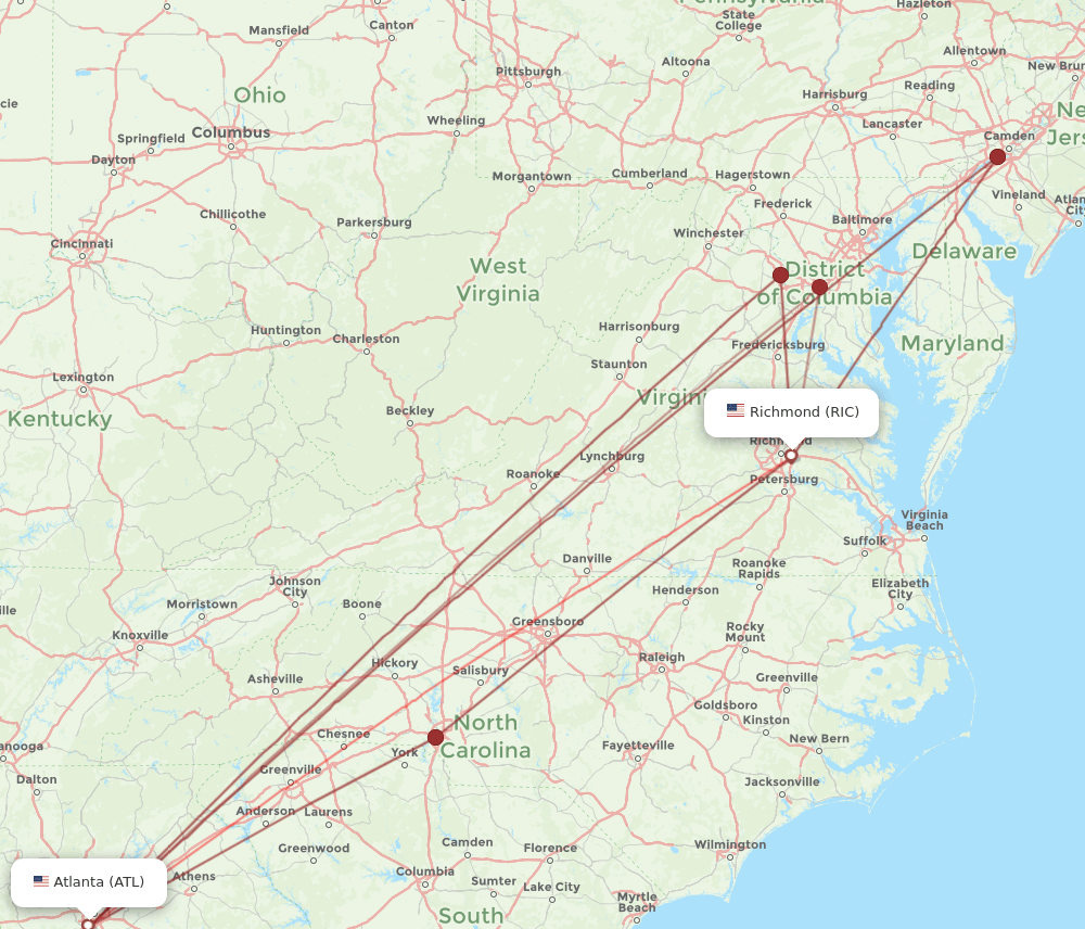 ATL to RIC flights and routes map