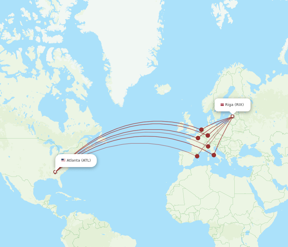 ATL-RIX flight routes