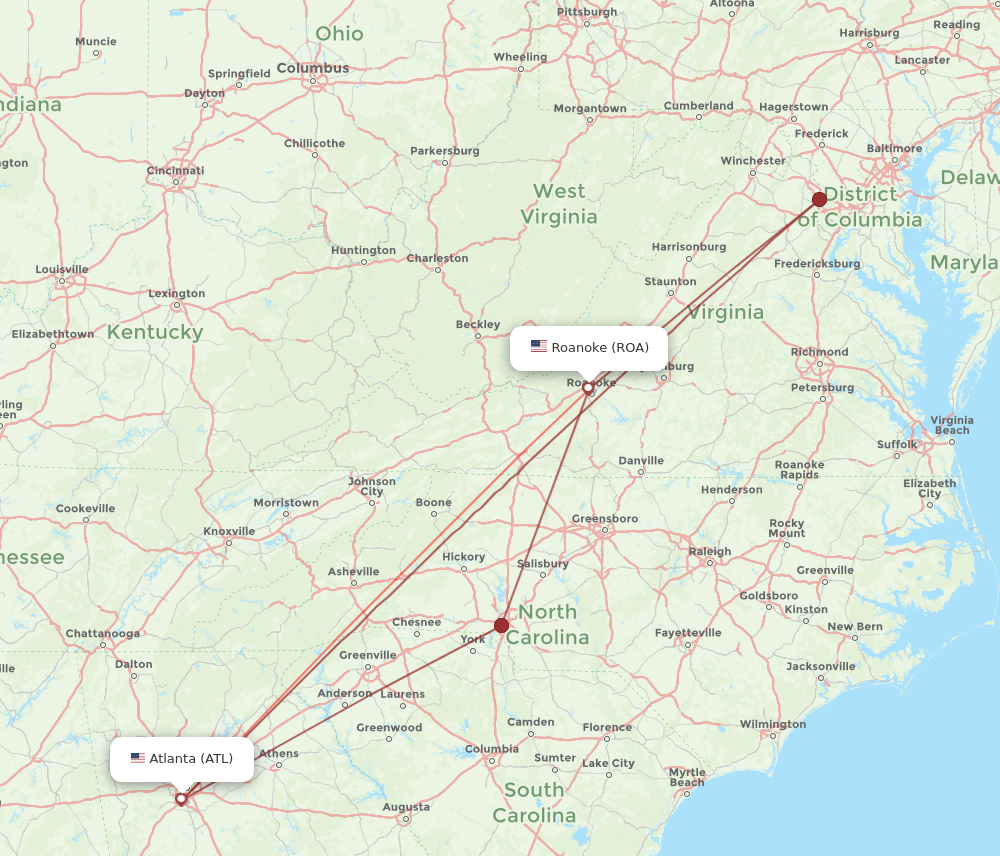 ATL to ROA flights and routes map