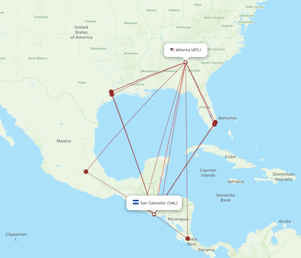 ATL to SAL flights and routes map
