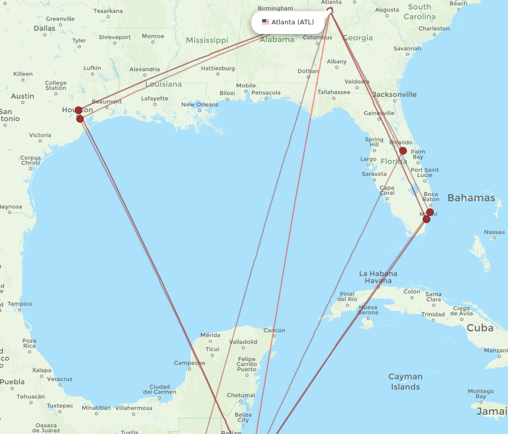 ATL to SAP flights and routes map