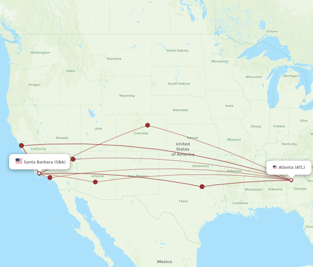 ATL to SBA flights and routes map