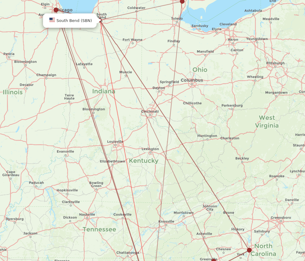 ATL to SBN flights and routes map