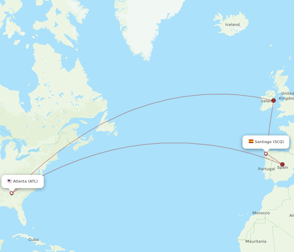 SCQ to ATL flights and routes map