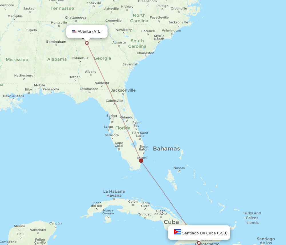 Santiago - Atlanta route map and flight paths