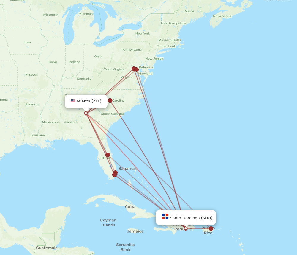 ATL to SDQ flights and routes map