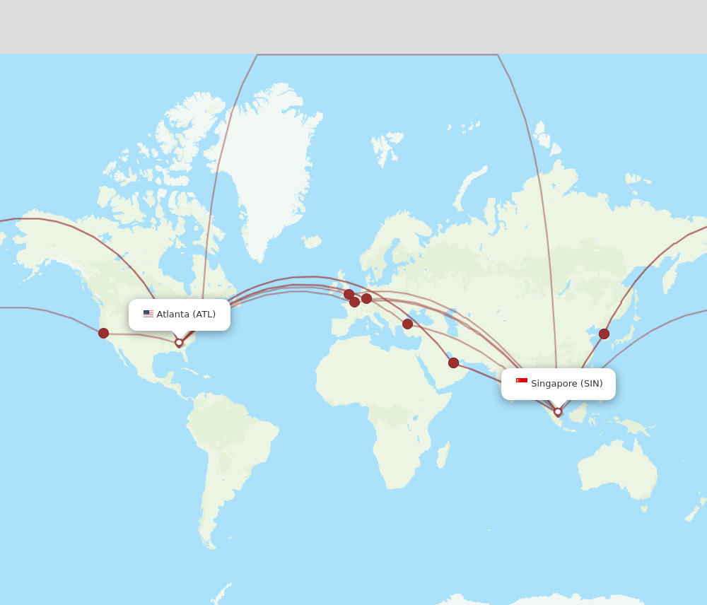 ATL to SIN flights and routes map