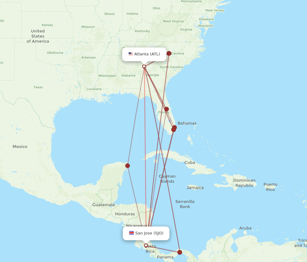 ATL-SJO flight routes