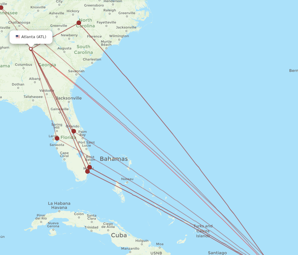 ATL to SJU flights and routes map