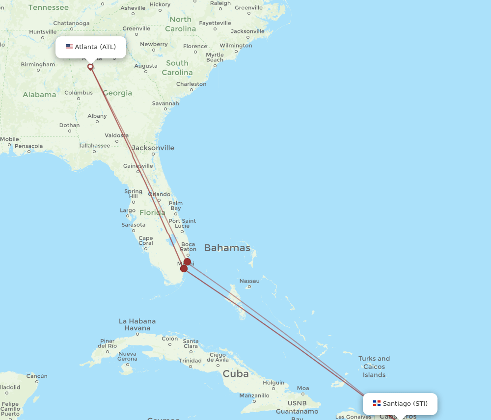 ATL to STI flights and routes map