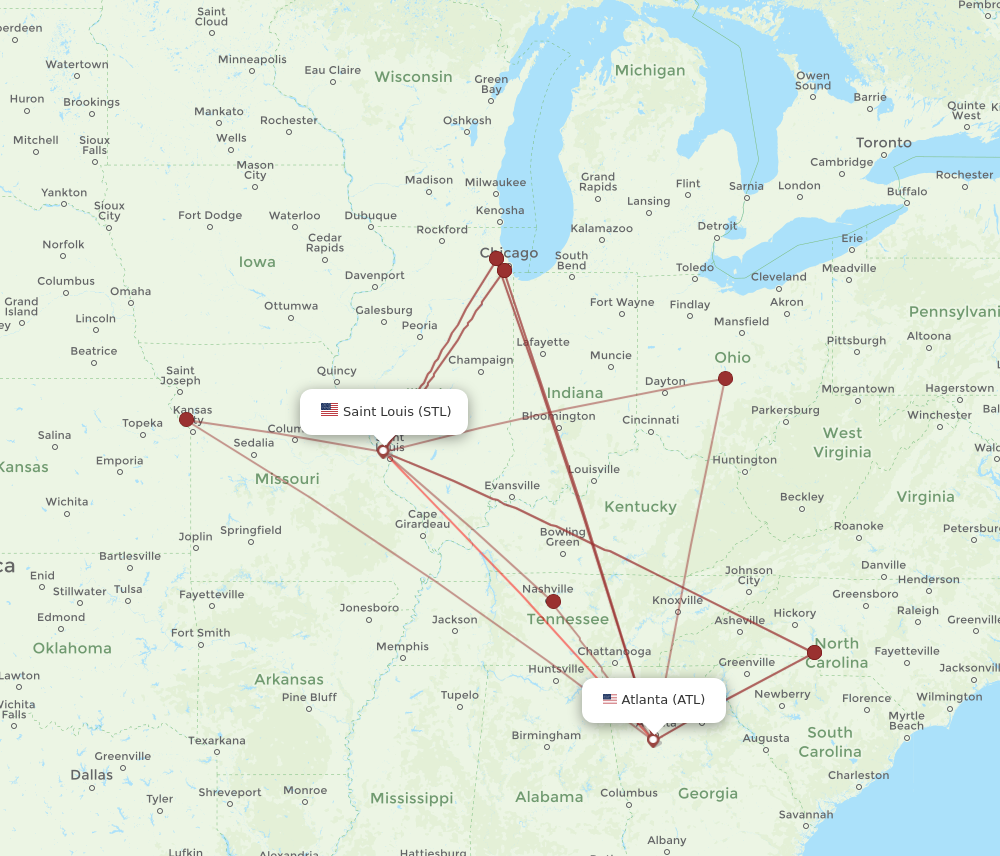 ATL to STL flights and routes map