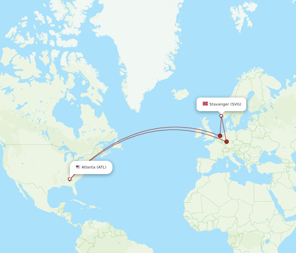 ATL to SVG flights and routes map