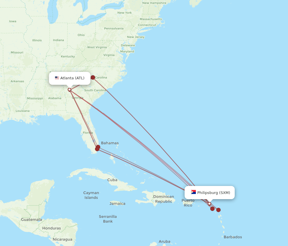 ATL-SXM flight routes