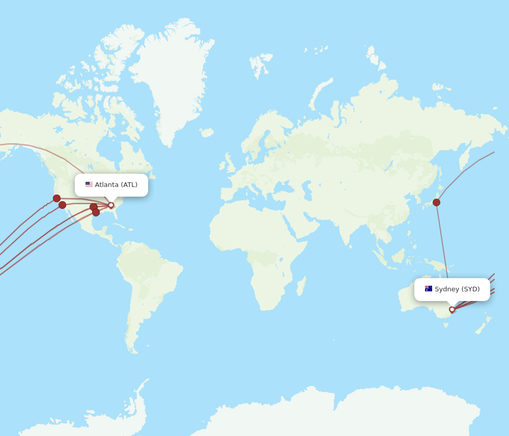 ATL to SYD flights and routes map