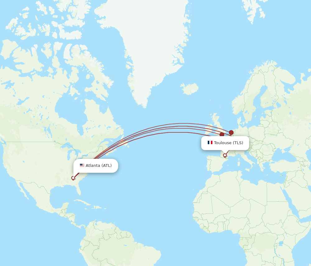 ATL to TLS flights and routes map