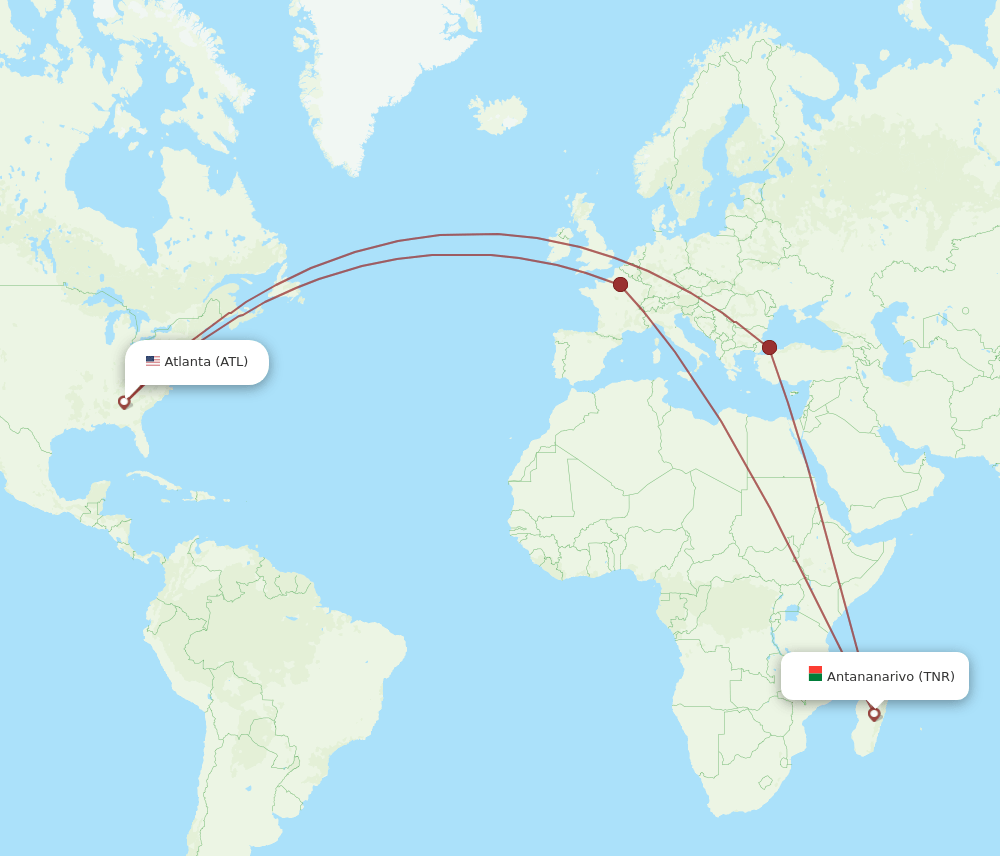 ATL-TNR flight routes