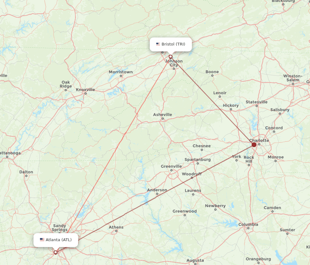 ATL-TRI flight routes