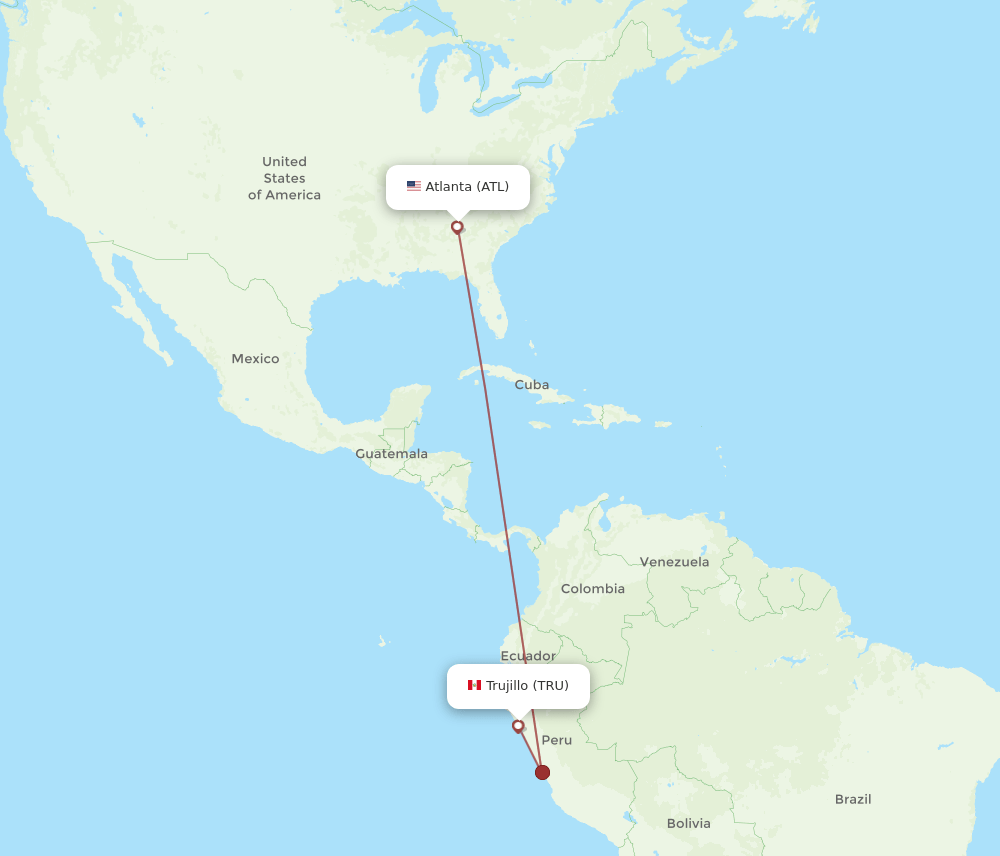 Trujillo - Atlanta route map and flight paths