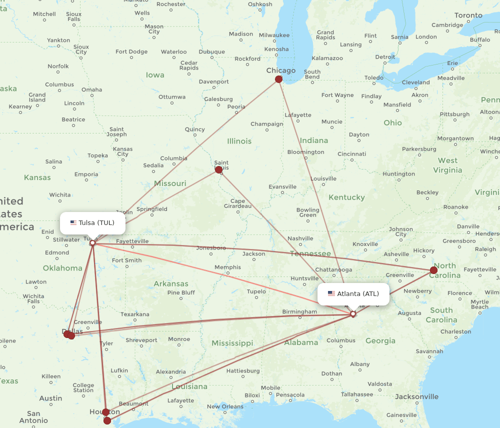 ATL-TUL flight routes