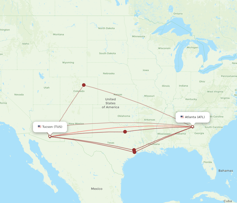 ATL to TUS flights and routes map