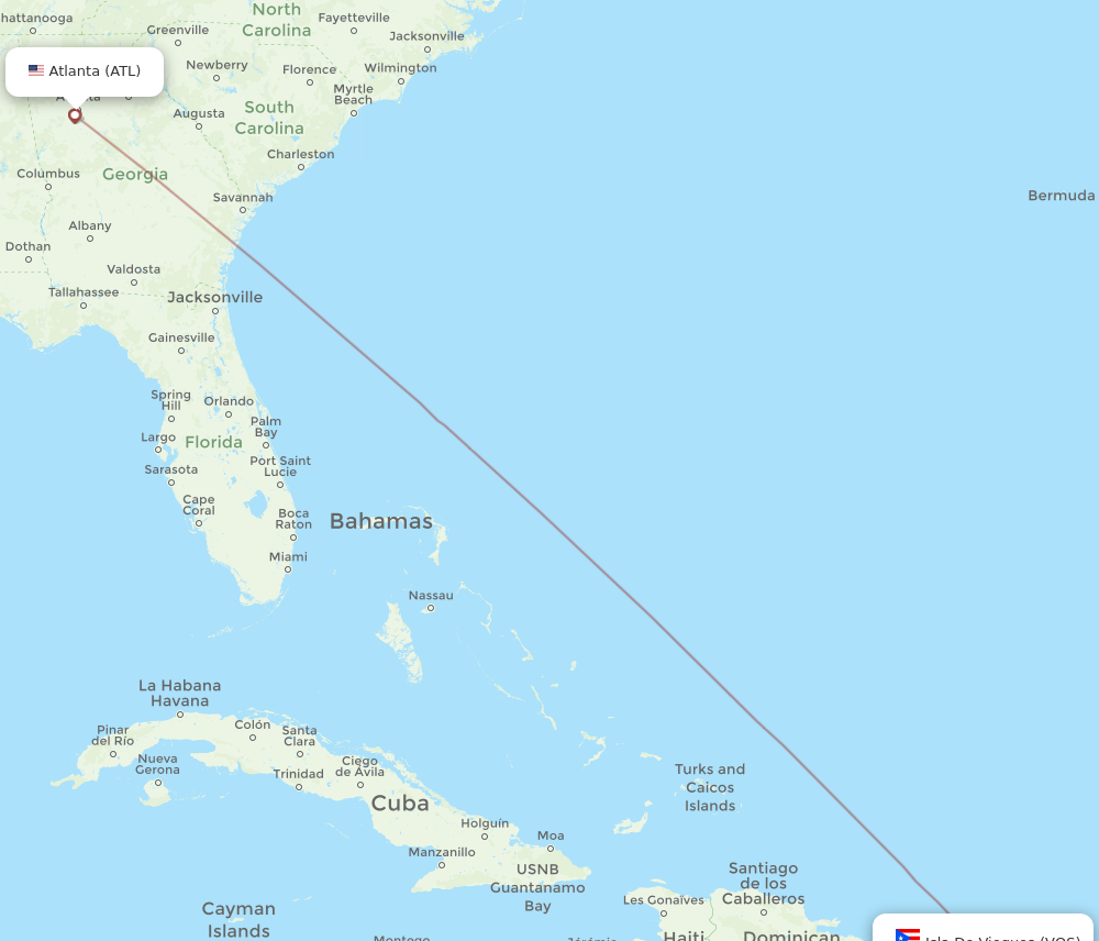 ATL to VQS flights and routes map