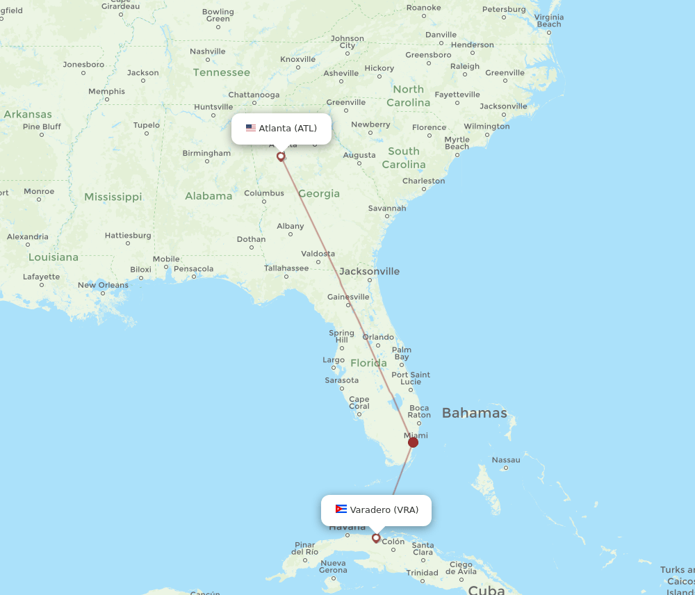 ATL-VRA flight routes