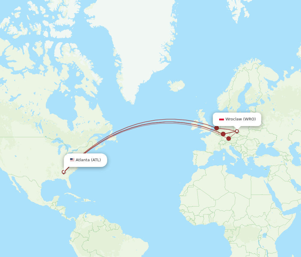 ATL-WRO flight routes