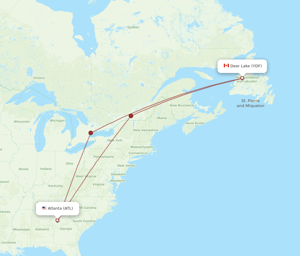 ATL to YDF flights and routes map