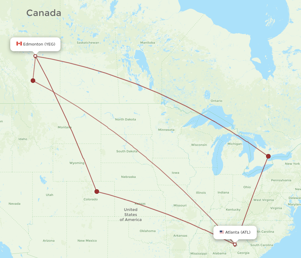 ATL to YEG flights and routes map