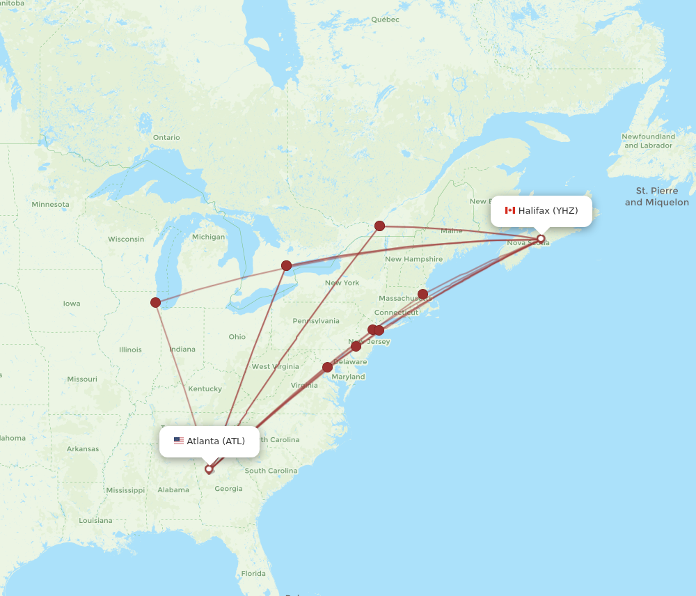 ATL to YHZ flights and routes map
