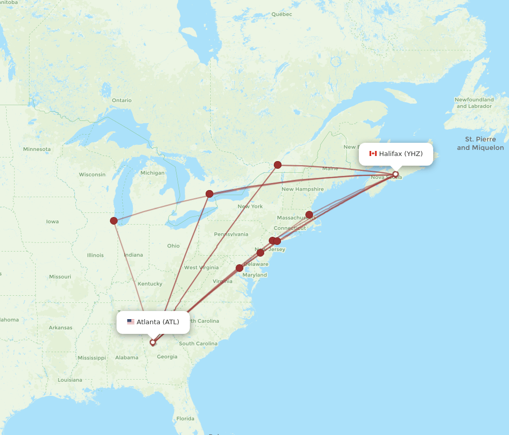 ATL to YHZ flights and routes map