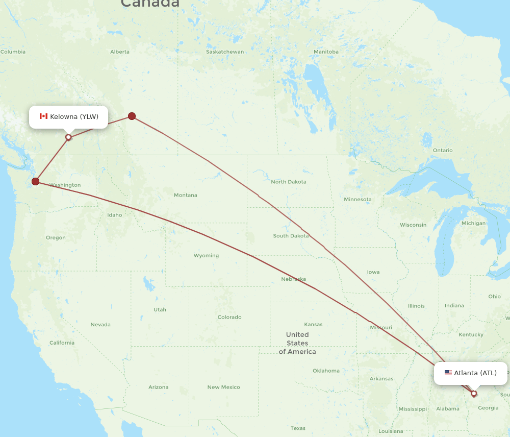 ATL-YLW flight routes