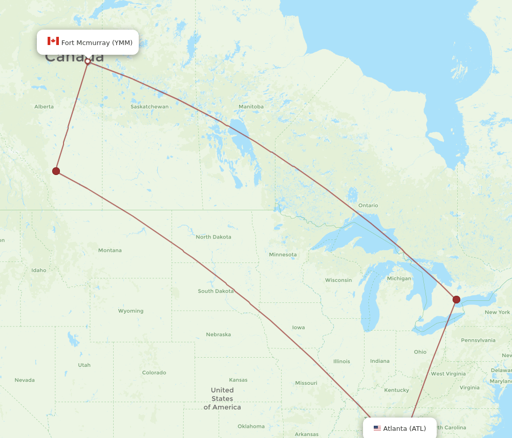 ATL-YMM flight routes