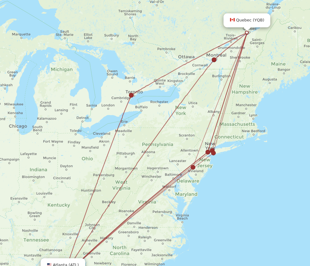 ATL to YQB flights and routes map