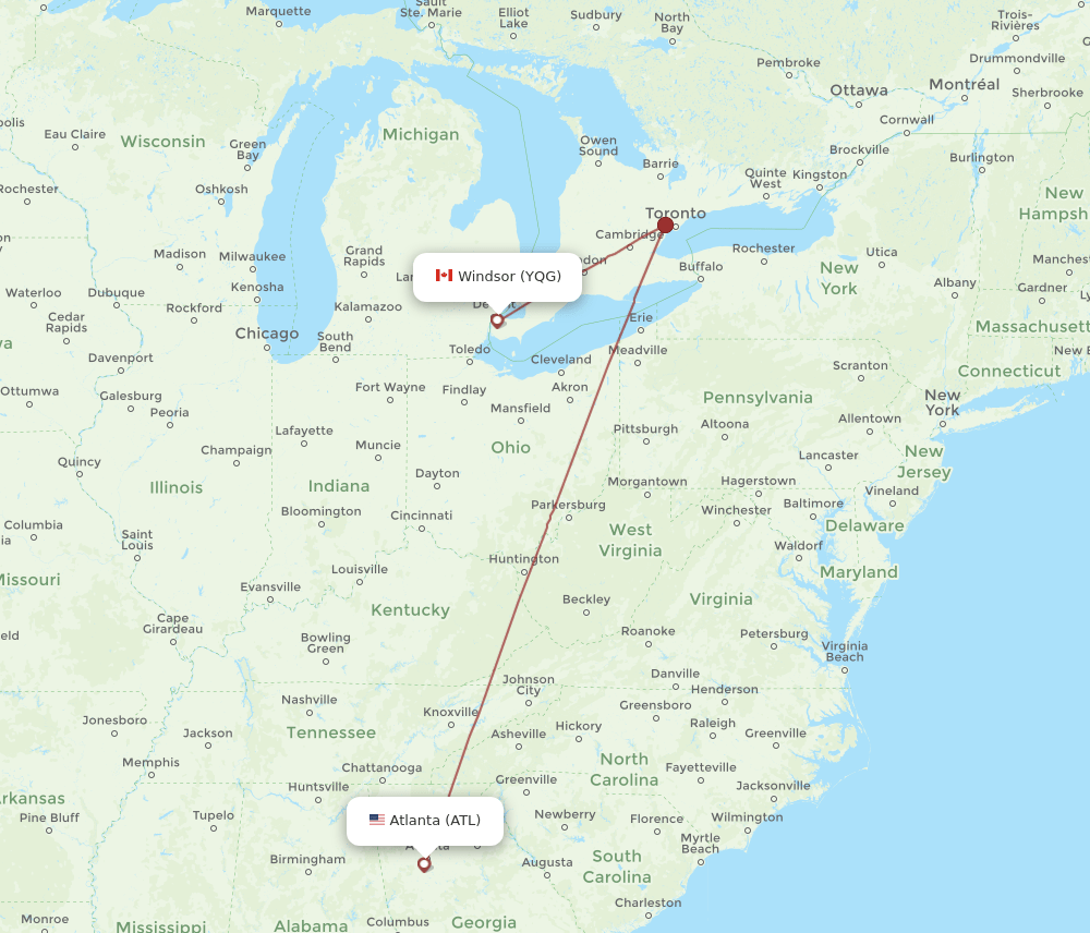 ATL-YQG flight routes