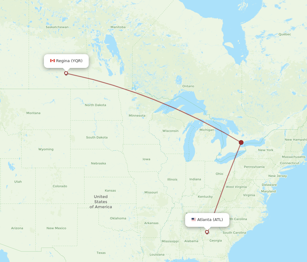 ATL-YQR flight routes