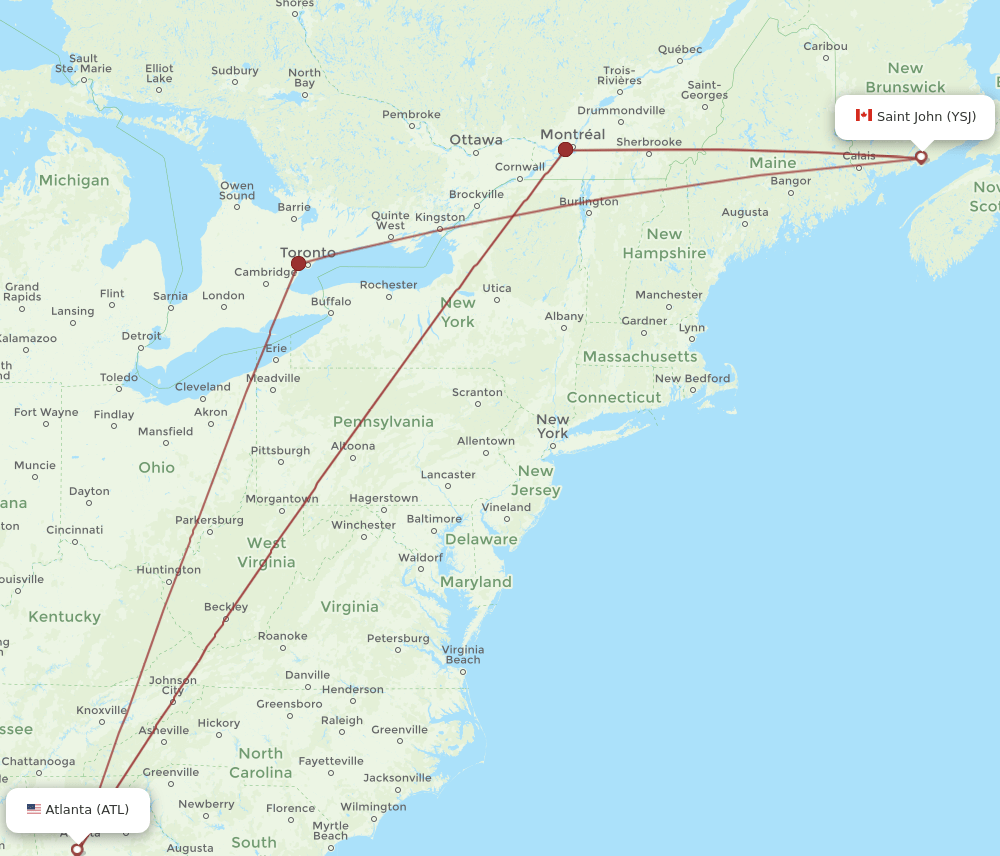 ATL-YSJ flight routes