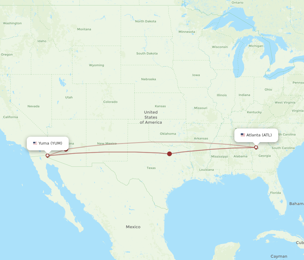 Yuma - Atlanta route map and flight paths
