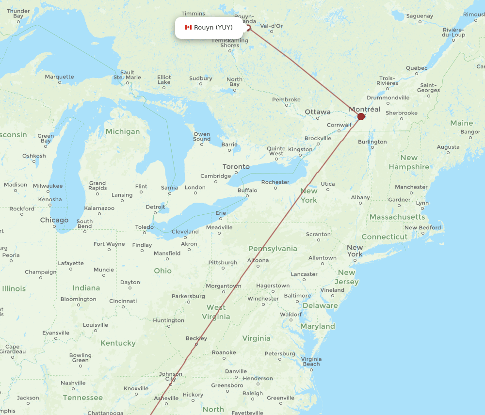 Rouyn - Atlanta route map and flight paths