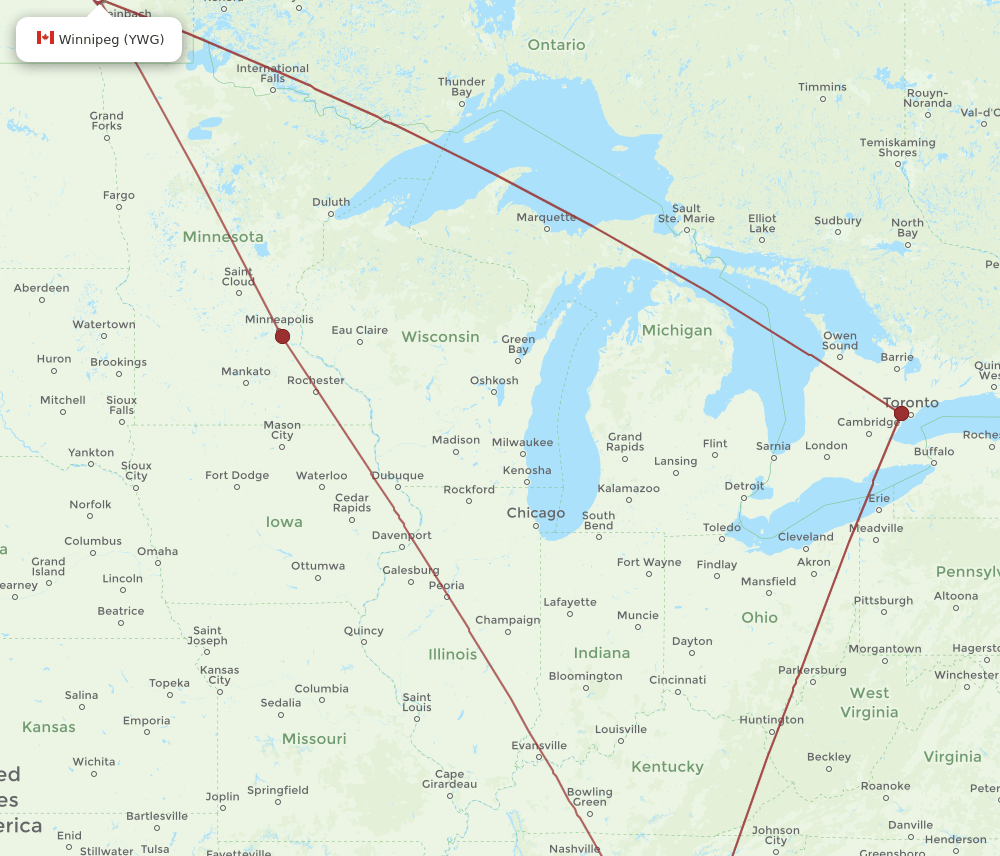 ATL-YWG flight routes
