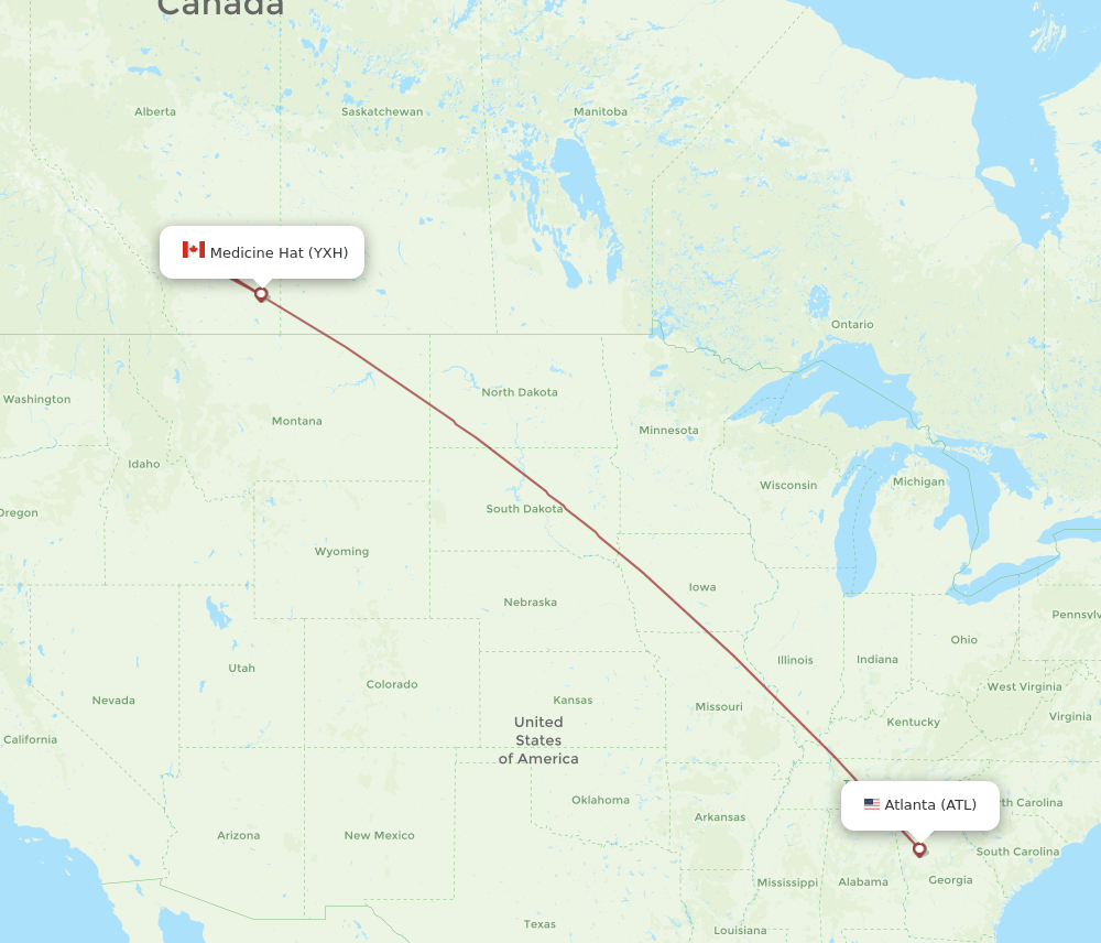Medicine Hat - Atlanta route map and flight paths