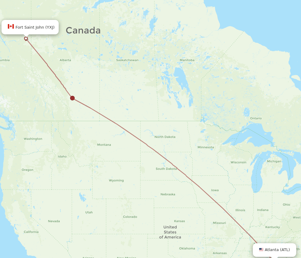 Fort St. John - Atlanta route map and flight paths