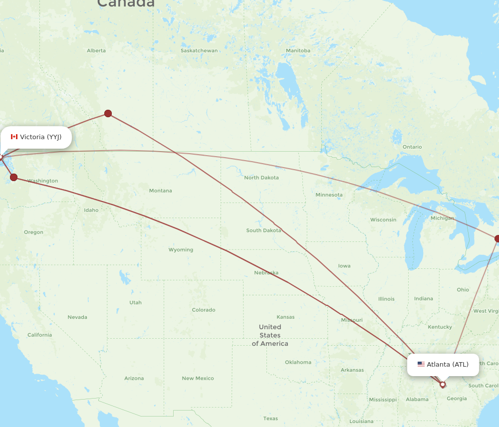 ATL to YYJ flights and routes map