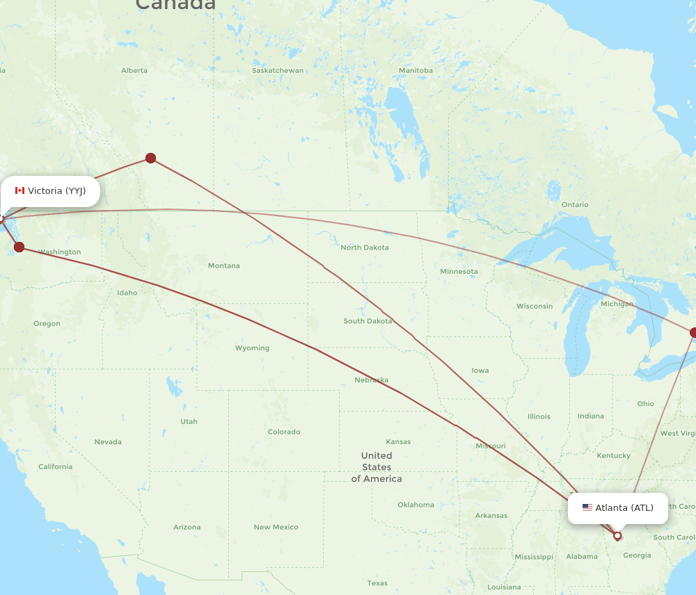 ATL to YYJ flights and routes map